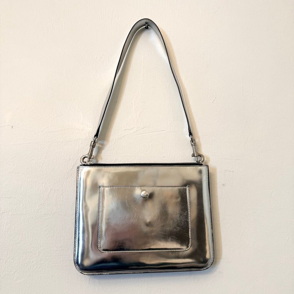 Celine Paris Trio Leather Metallic Removable Strap Purse Silver Shoulder Bag - Picture 5 of 7